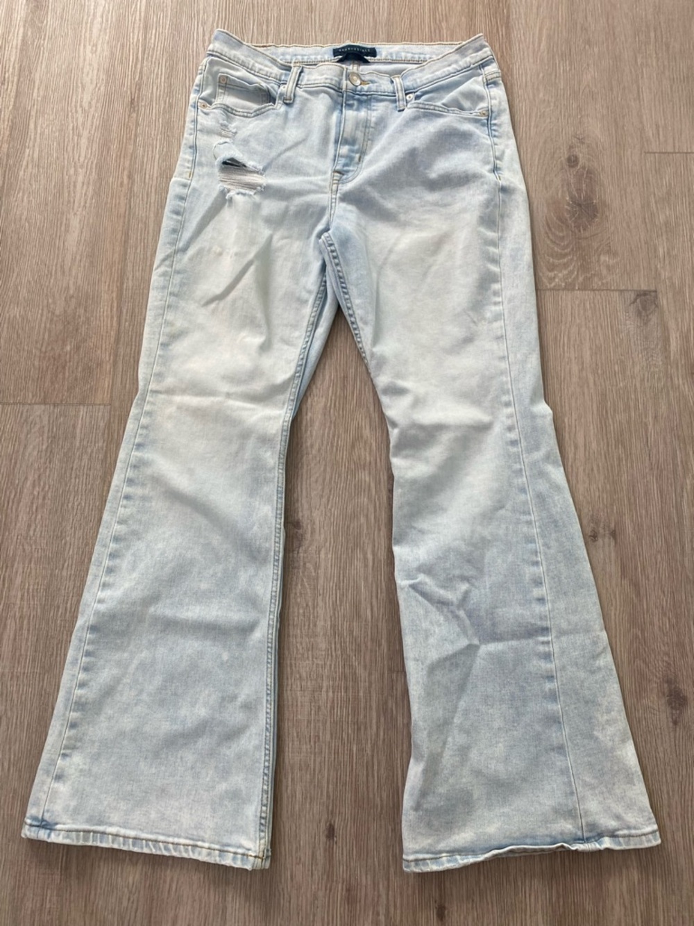 Aeropostale High Rise Flare Jeans Size 12 Light Wash Distressed Denim Stretch